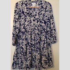 Beautiful Bright Blue Dress Floral Size Small Long Sleeve